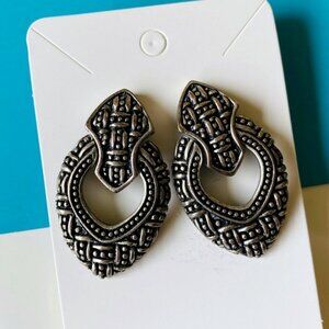 Vintage 1970's Silver Woven Door Knocker Earrings